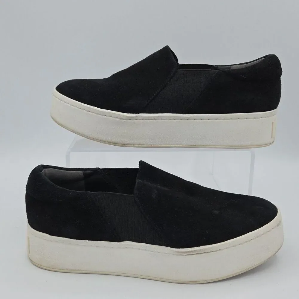 VINCE Shoes Womens 7 Black Suede Warren Platform Sneaker Slip on Leather